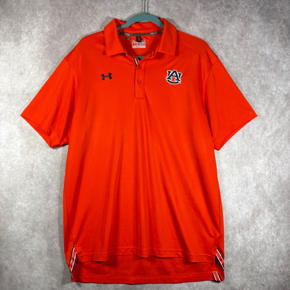 Under Armour Polo Shirt Men Medium Orange Auburn Tigers War Eagle HeatGear Loose